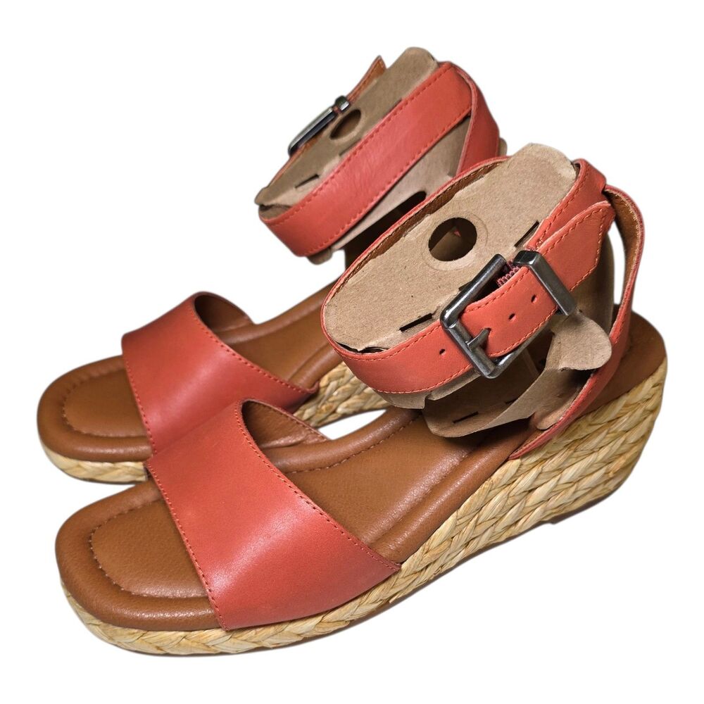 Lucky Brand Womens 5.5M Leather Nalmo Espadrille Wedge Sandals Eco Red New